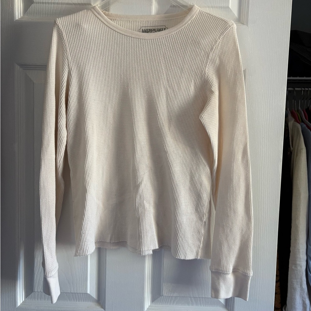 American Eagle Cream Waffle Knit Long Sleeve Top L